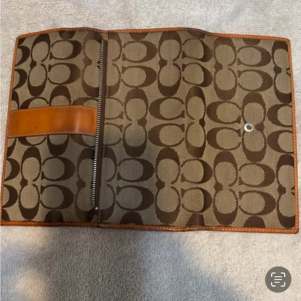 Coach Brown/Tan Signature Travel Wallet with Zip Pocket